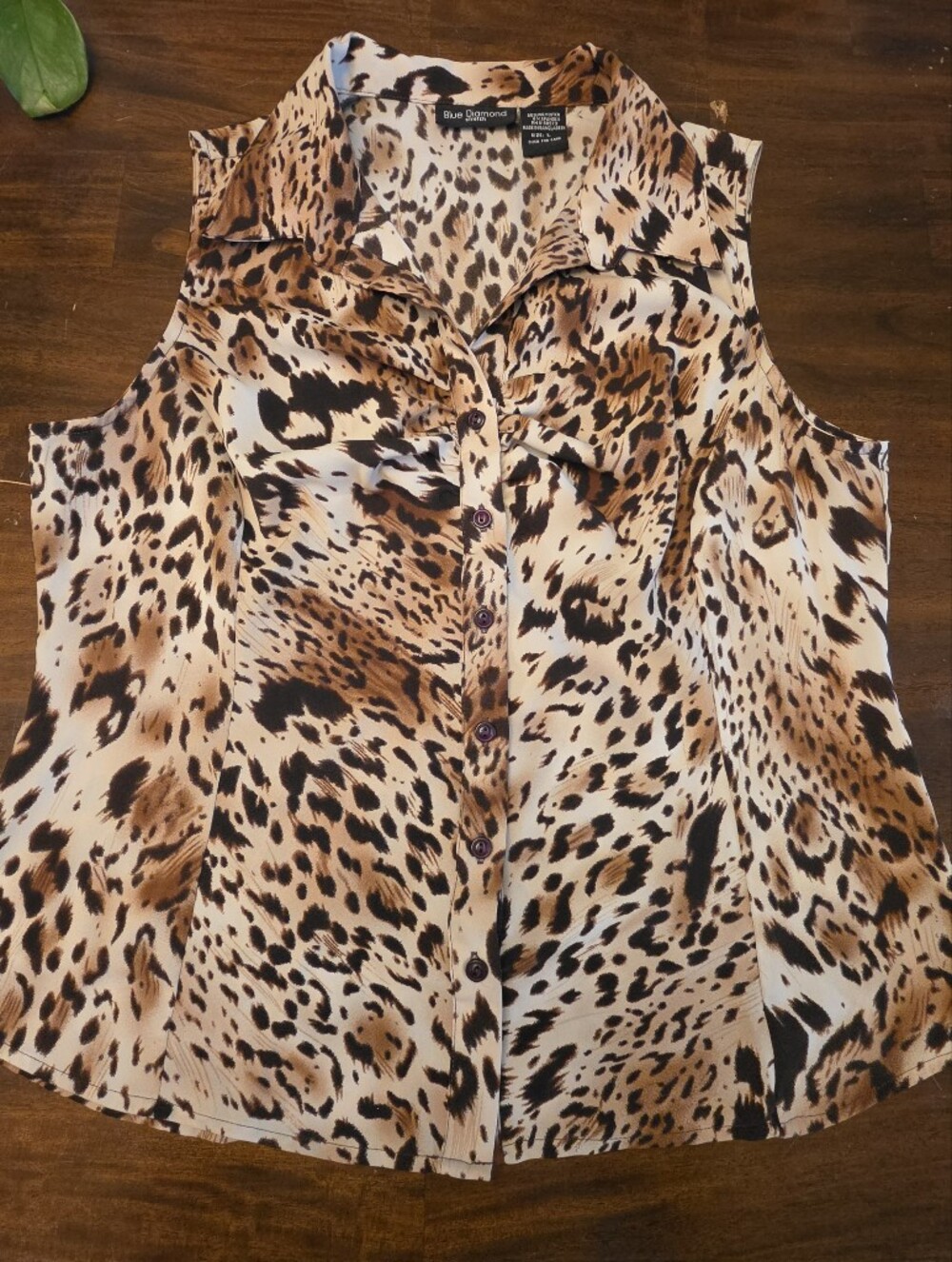 Blue Diamond Stretch Leopard Print Sleeveless Blouse Top - Size Large